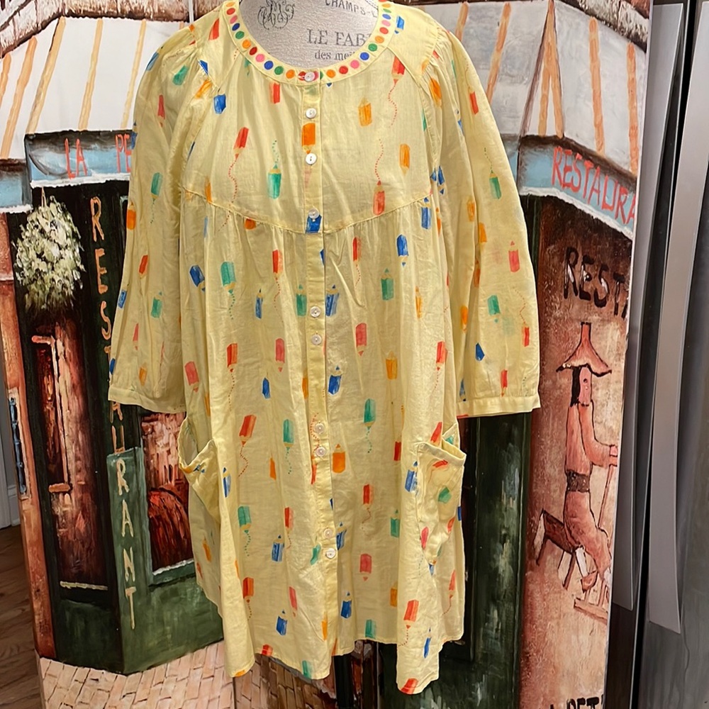 Gudrun Sjoden “Crayon” Artist’s Blouse, Yellow/Pattern, Size Medium